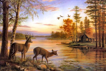 whitetail near river Oil Paintings